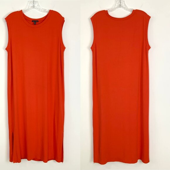 Eileen Fisher Orange Sleeveless Crewneck Shift Midi Dress Large - Picture 12 of 16